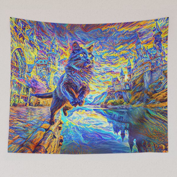 Item preview, Stylised castle and cat. DeepDream designed and sold by blackhalt.