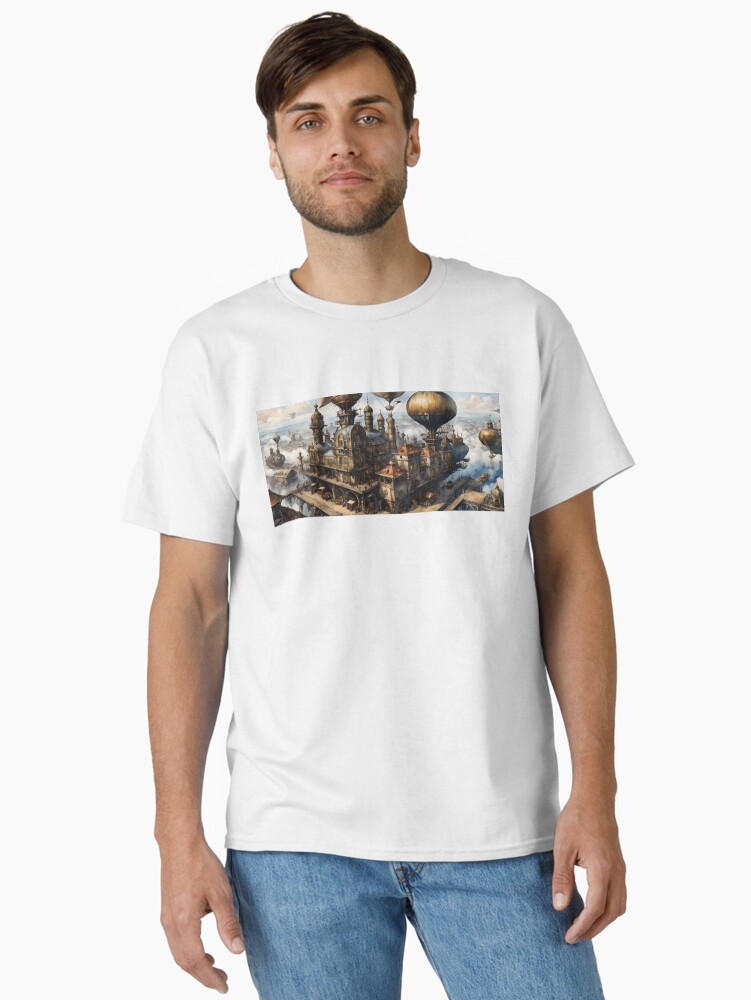 Thumbnail 1 of 7, Classic T-Shirt, Steampunk City Airship Station designed and sold by McMuggles.