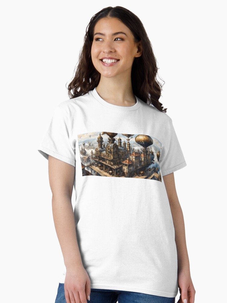 Thumbnail 2 of 7, Classic T-Shirt, Steampunk City Airship Station designed and sold by McMuggles.