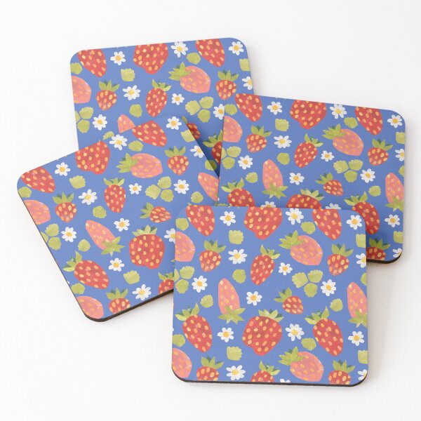 Item preview, Strawberry and Flower Pattern - Blue Background  designed and sold by kellie-jayne.