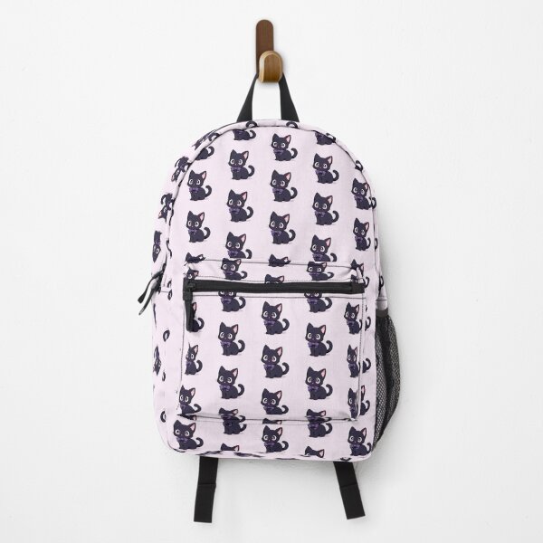 Item preview, Cute Kawaii Happy Kitten Black Cat in Purple Bowtie designed and sold by CozyKawaiiArt.