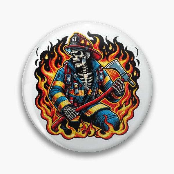 Item preview, Skeleton Firefighter with ax surrounded by flames  designed and sold by BrinaandPops.