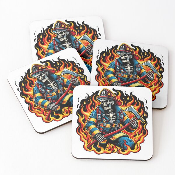Item preview, Skeleton Firefighter with ax surrounded by flames  designed and sold by BrinaandPops.