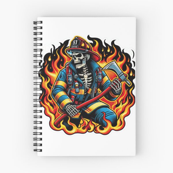 Item preview, Skeleton Firefighter with ax surrounded by flames  designed and sold by BrinaandPops.
