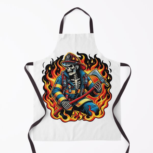 Item preview, Skeleton Firefighter with ax surrounded by flames designed and sold by BrinaandPops.