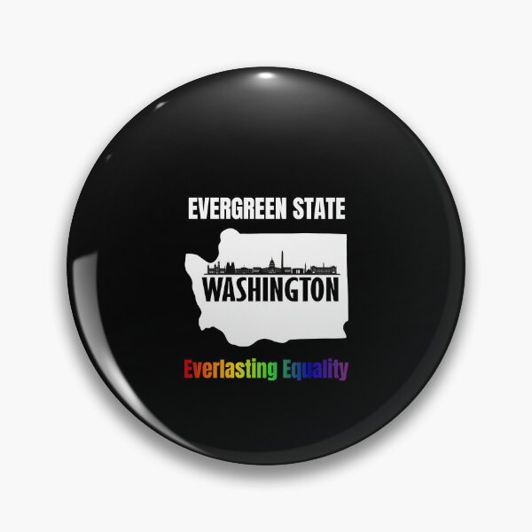 Item preview, Map of Washington with skyline and slogan with rainbow color text. LGBTQ+ tees, Positive slogan Tees, evergreen state Washington everlasting equality, slogan designed and sold by PrideBeProud.