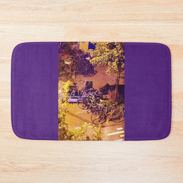 Item preview, Nocturnal Vibes: Aerial Perspective of Bicycle Parking on Grungy Street Corner designed and sold by InbalTurShalom.