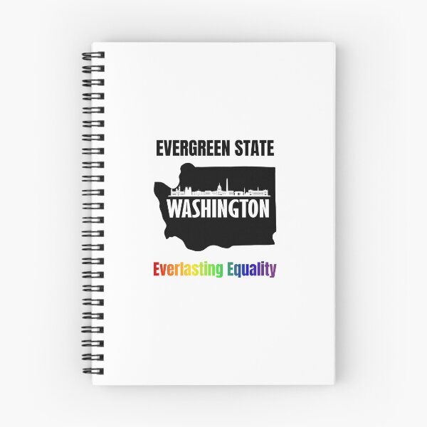 Item preview, Map of Washington with skyline and slogan with rainbow color text. LGBTQ+ tees, Positive slogan Tees, evergreen state Washington everlasting equality, slogan designed and sold by PrideBeProud.
