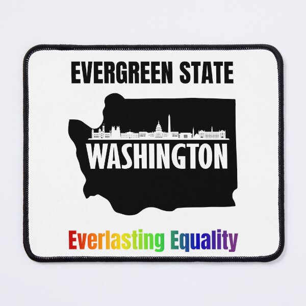 Item preview, Map of Washington with skyline and slogan with rainbow color text. LGBTQ+ tees, Positive slogan Tees, evergreen state Washington everlasting equality, slogan designed and sold by PrideBeProud.