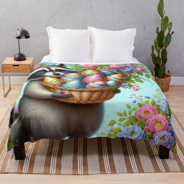 Item preview, raccoon with Easter eggs basket designed and sold by Expressions-Sel.