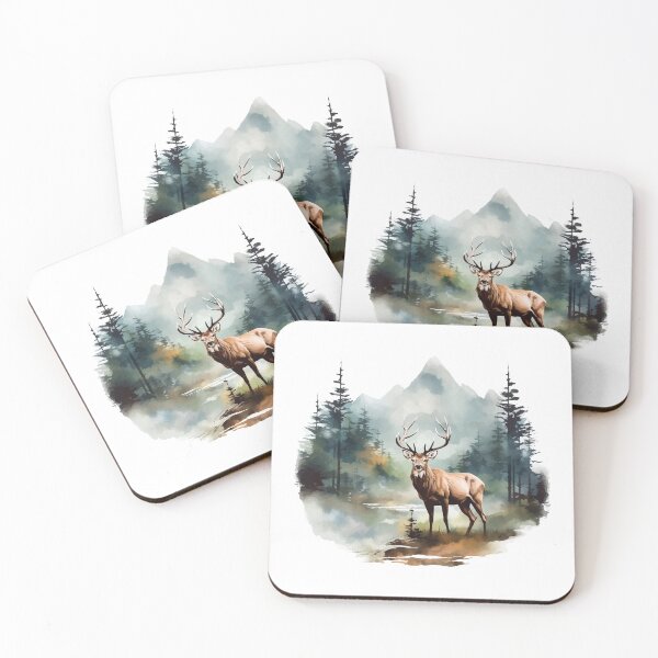 Artikelvorschau, Schöne Landschaft mit Hirsch & Berge, Geschenk Wandern entworfen und verkauft von Andrea-Design.
