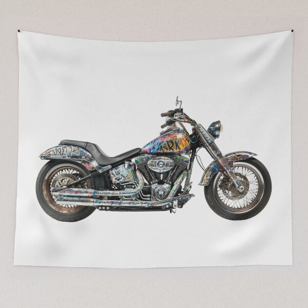 Item preview, Graffiti Motorcycle Original Studio Photography Graffiti Photo Urban Themed Artwork for Modern Home Bike Wall Hanging Art For Garage Grunge Influence designed and sold by 33wolvesdesigns.