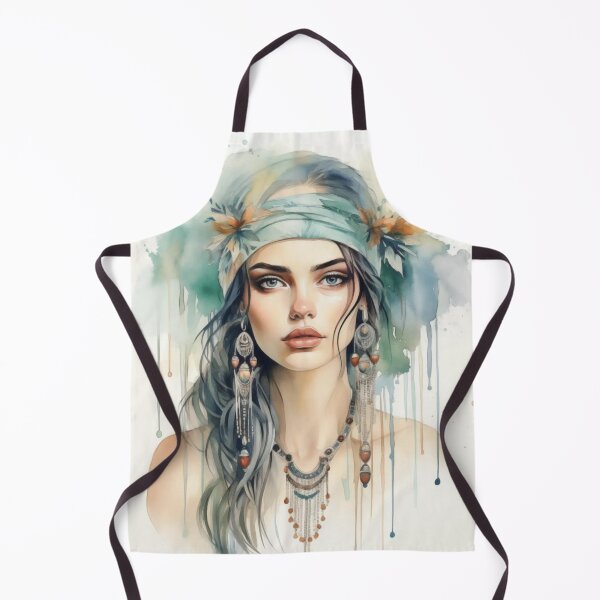 Item preview, Teal Floral Bohemian Girl with Fringe Earrings - Watercolor designed and sold by NikoBeadsUA.