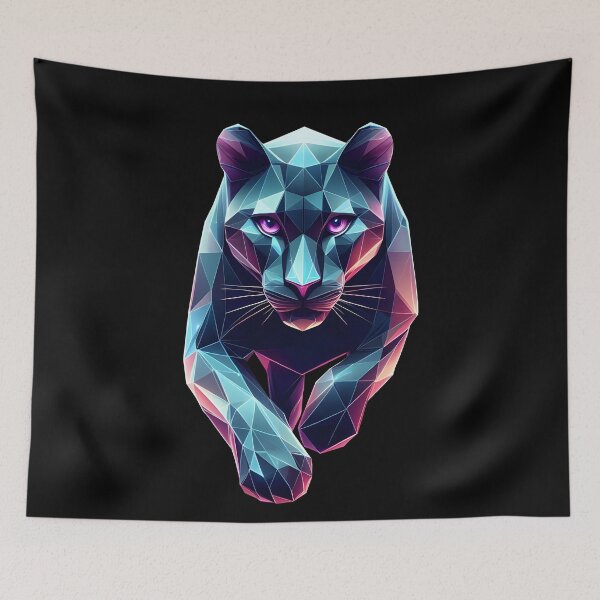 Item preview, 3d geometric origami panther neon uv reflections, 3D polygonal illustration designed and sold by CutOriginalArt.