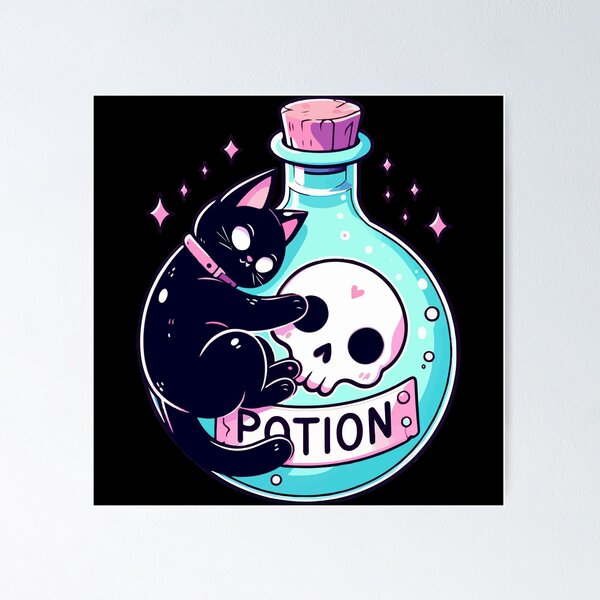 Item preview, Kawaii Black Cat, Death Potion designed and sold by TomFrontierArt.