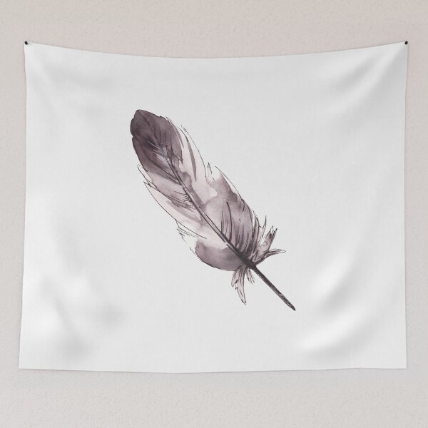 Item preview, Watercolor monochrome bird feather with graphic ink line. Hand drawn sticker designed and sold by BartolArt.