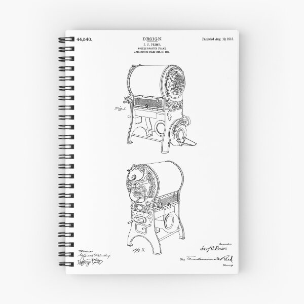 Artikelvorschau, Kaffeeröster 1913 Patent Art Weißer Hintergrund entworfen und verkauft von Peek-Designs.