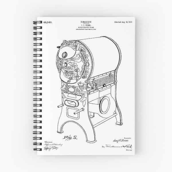 Artikelvorschau, Kaffeeröster-Patentplakat, Blaupause, weißer Hintergrund entworfen und verkauft von Peek-Designs.