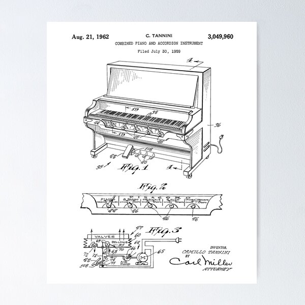 Item preview, Combined Piano And Accordion Patent White Background designed and sold by Peek-Designs.