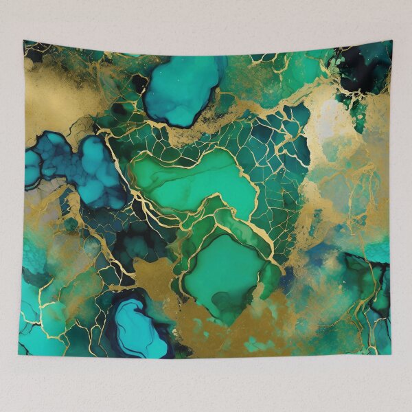 Item preview, Modern Abstract Art with Green, Azure, Dark Blue, Colors with Gold Veins; designed and sold by branaghbel.