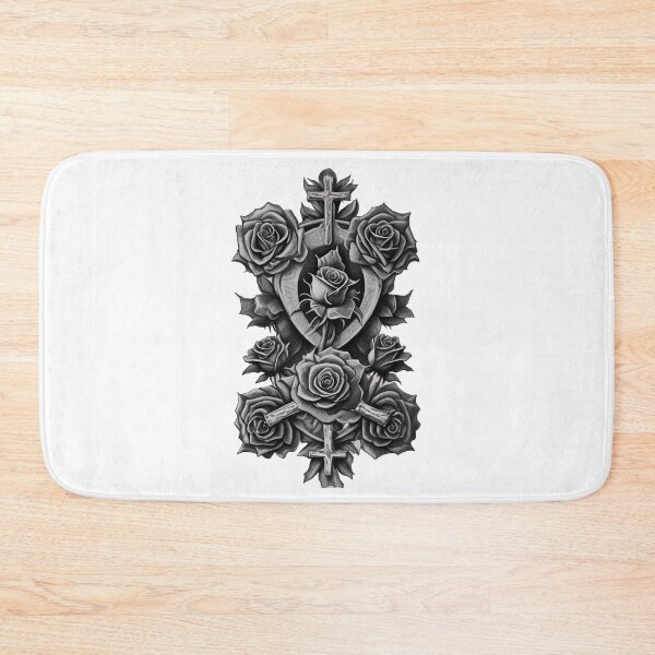 Item preview, Holy cross with roses rosary rose cross in black and white designed and sold by Frostquest.