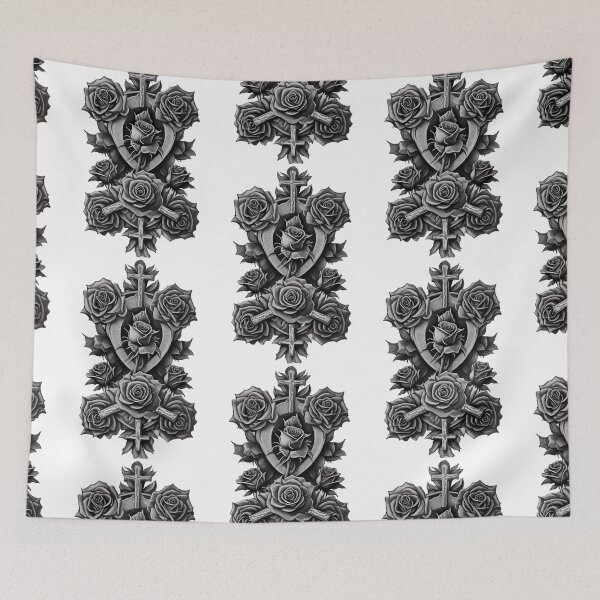 Item preview, Holy cross with roses rosary rose cross in black and white designed and sold by Frostquest.