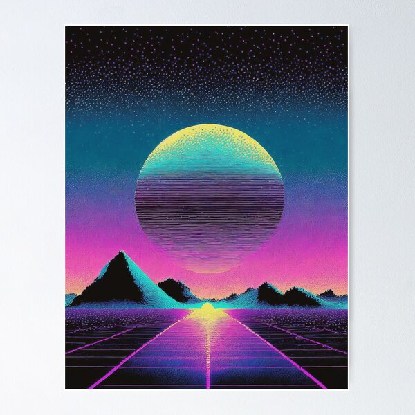 Item preview, Paisaje de onda sintética/9 Atardecer de neón designed and sold by Synthwave Poem.