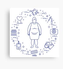 Fat woman, medical devices, tools and medicines. Canvas Print