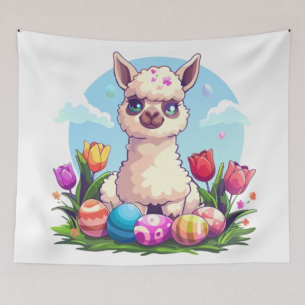 Item preview, Kawaii Easter Llama with Painted Easter Eggs designed and sold by KawaiiArtStyle.
