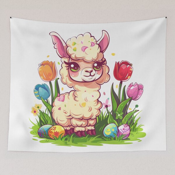 Item preview, Kawaii Easter Llama with Painted Easter Eggs designed and sold by KawaiiArtStyle.