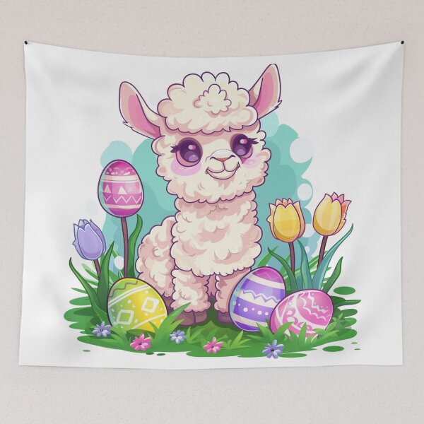 Item preview, Kawaii Easter Llama with Painted Easter Eggs designed and sold by KawaiiArtStyle.