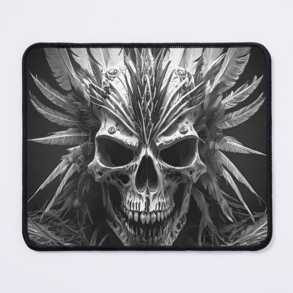 Item preview, Scary skull with feathers in black and white designed and sold by GreissDesign.