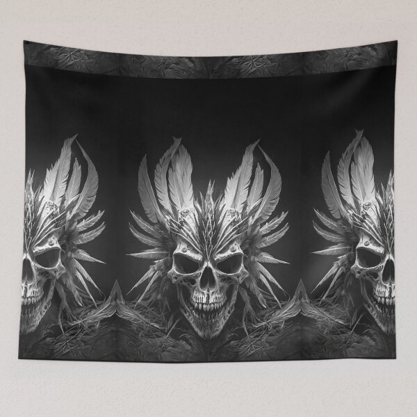 Item preview, Scary skull with feathers in black and white designed and sold by GreissDesign.