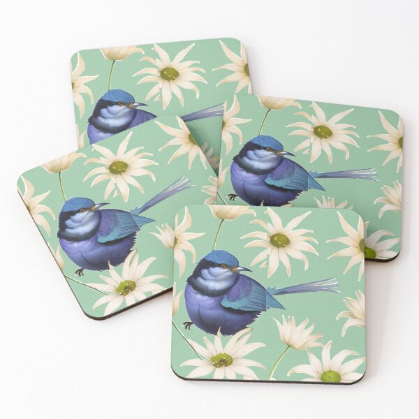 Item preview, Fairy Wrens and Flannel Flowers Green designed and sold by Gaye Leanne Hardesty.