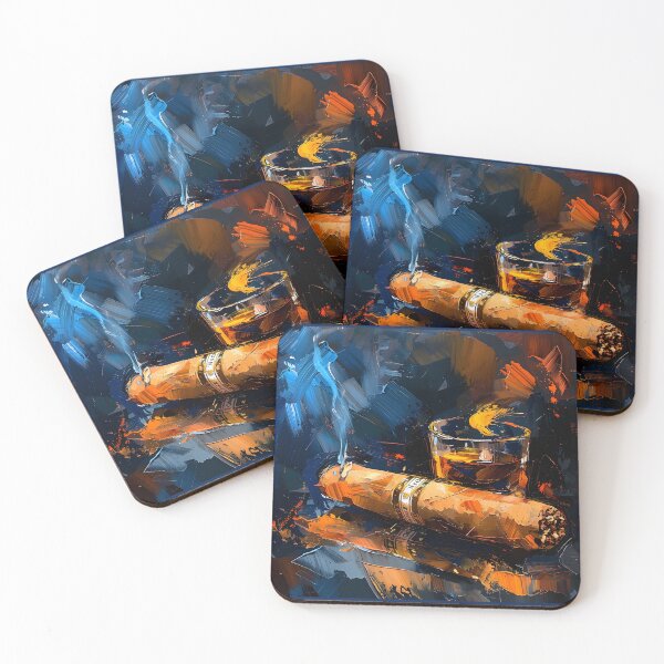Item preview, Spirited Brushstrokes- Whiskey and Cigar Symphony Unveiled Through Vivid Impressionistic Artistry designed and sold by OlfactoART Studio.
