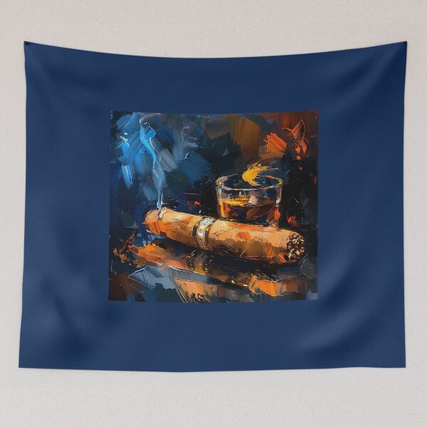 Item preview, Spirited Brushstrokes- Whiskey and Cigar Symphony Unveiled Through Vivid Impressionistic Artistry designed and sold by OlfactoART Studio.