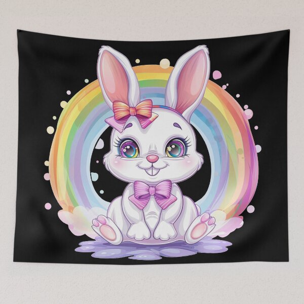 Item preview, Kawaii Easter Bunny with Rainbow designed and sold by KawaiiArtStyle.