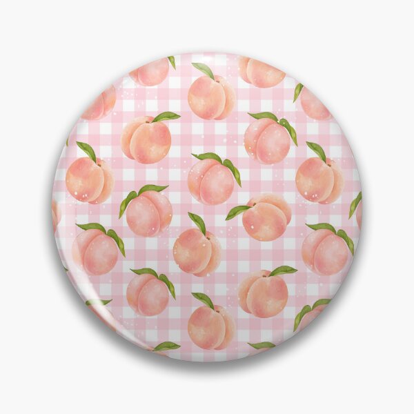 Item preview, Peaches Gingham Pattern Trendy Pink Fruity Print designed and sold by Jenaxbelle.