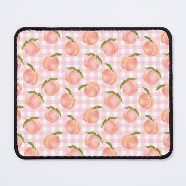 Item preview, Peaches Gingham Pattern Trendy Pink Fruity Print designed and sold by Jenaxbelle.