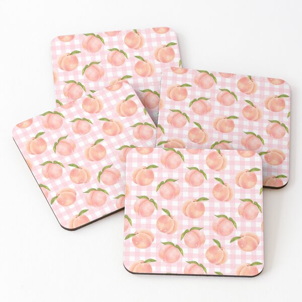 Item preview, Peaches Gingham Pattern Trendy Pink Fruity Print designed and sold by Jenaxbelle.