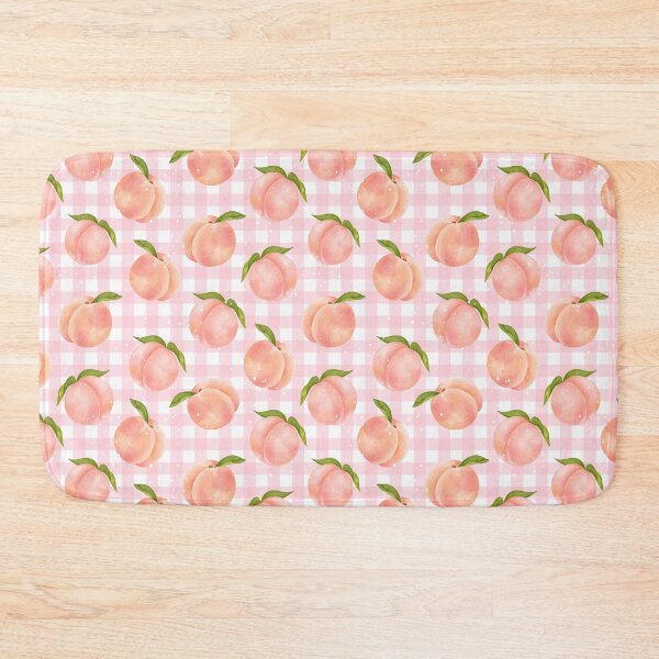 Item preview, Peaches Gingham Pattern Trendy Pink Fruity Print designed and sold by Jenaxbelle.