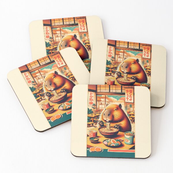 Item preview, Kawaii Capybara Eating Ramen Noodles Anime Japanese designed and sold by ArtFromBeyond.