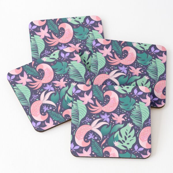 Item preview, Cute mermaid inspired pattern in pink, green & dark blue designed and sold by PrettyPinkSkies.