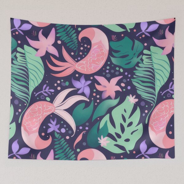 Item preview, Cute mermaid inspired pattern in pink, green & dark blue designed and sold by PrettyPinkSkies.