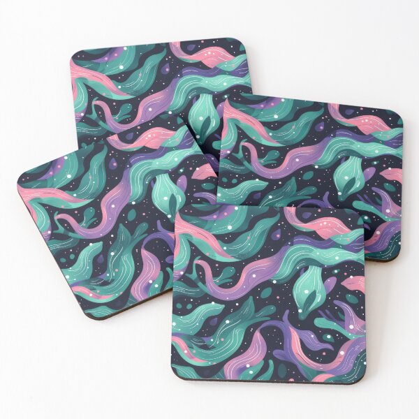 Item preview, Underwater magic mermaid theme print - pink, green & purple on a dark blue background designed and sold by PrettyPinkSkies.