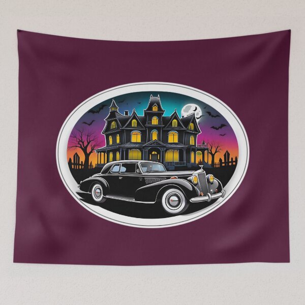 Item preview, Vintage Classic Car With A Haunted House designed and sold by TheArtOfPat.