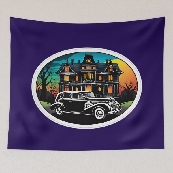 Item preview, Vintage Classic Car With A Haunted House designed and sold by TheArtOfPat.