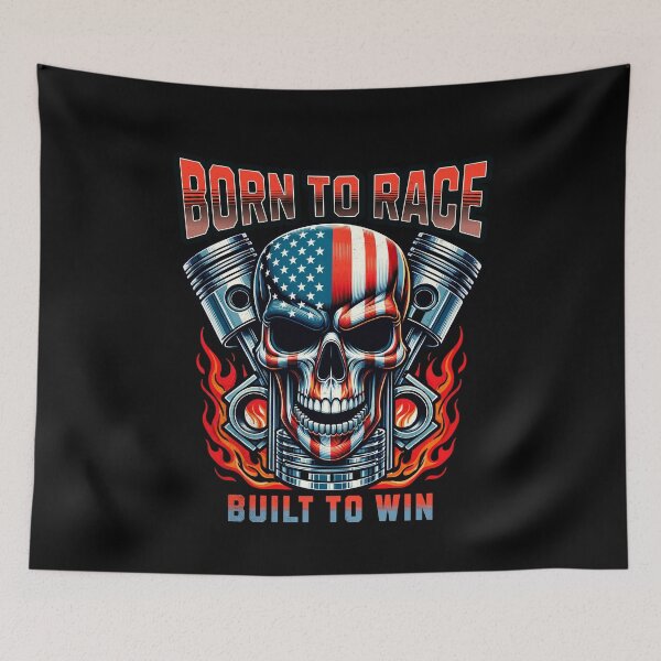 Item preview, USA Born To Race Built To Win American Flag Skull Face Piston Rod Car Racing Garage Drag Racing Motorsports Racer designed and sold by CarantinedChaos.
