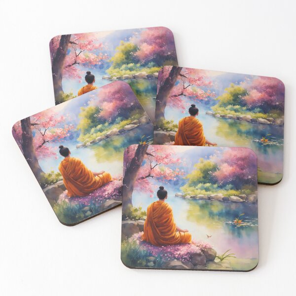 Item preview, monk meditating by the river designed and sold by soulfulpalette.