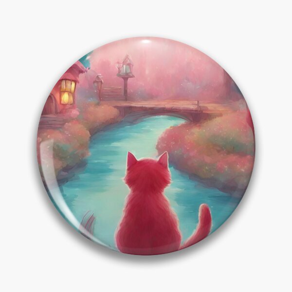 Item preview, Sweet cat fairy tale, Cute fantasy world, Pink Teal Landscape with cat,  designed and sold by 40magic.